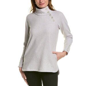 J. McLaughlin Light Gray Button-Accent Funnel Neck Pullover
